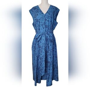 Boden Cotton Poplin Sleeveless Dress Waist Tie Belt Women's Size 18L Tall